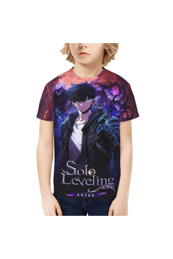 Jin Woo Solo Leveling Youth T-shirt Graphic Short Sleeve Top Shirts Tees