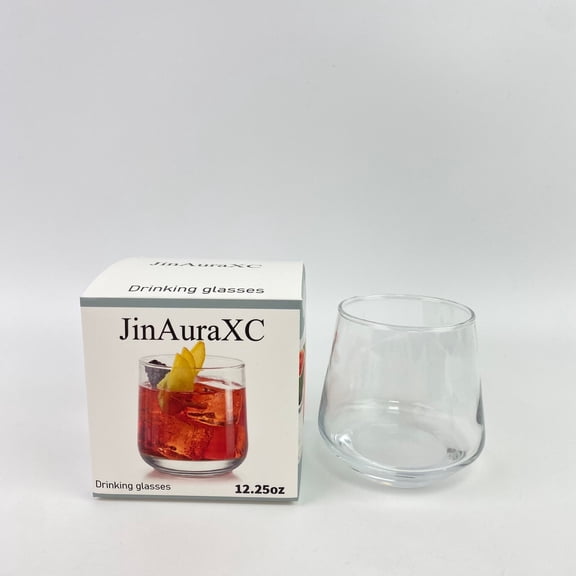 JinAuraXC Drinking glasses, Wine Champagne Whiskey Glass Elegant and Durable, Ideal for Home, Office, Bar, Wedding, 12.25 oz (Transparent)