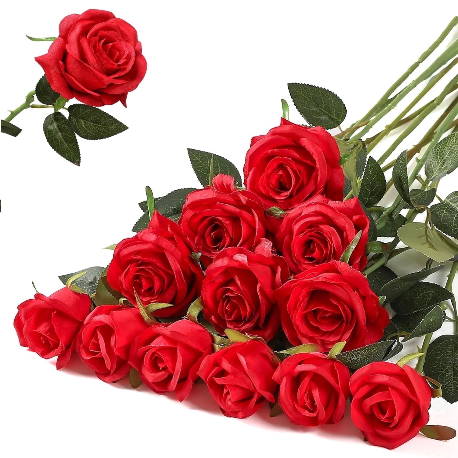 Two Roses With Stem JinBeiXi 12pcs Red Artificial Roses, Realistic Silk Long Stems, Faux ...