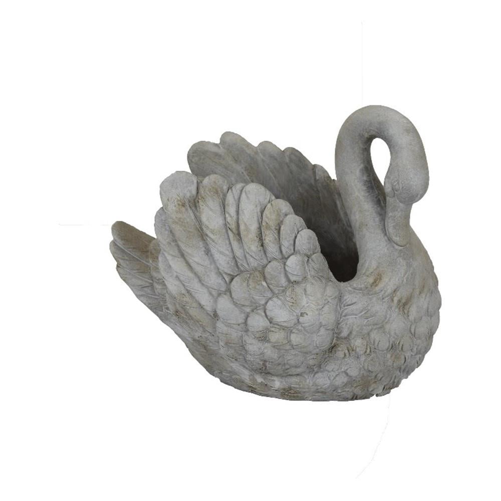 Benjara Jina Planter with Swan Sculpted Details- Gray Terracotta 10"