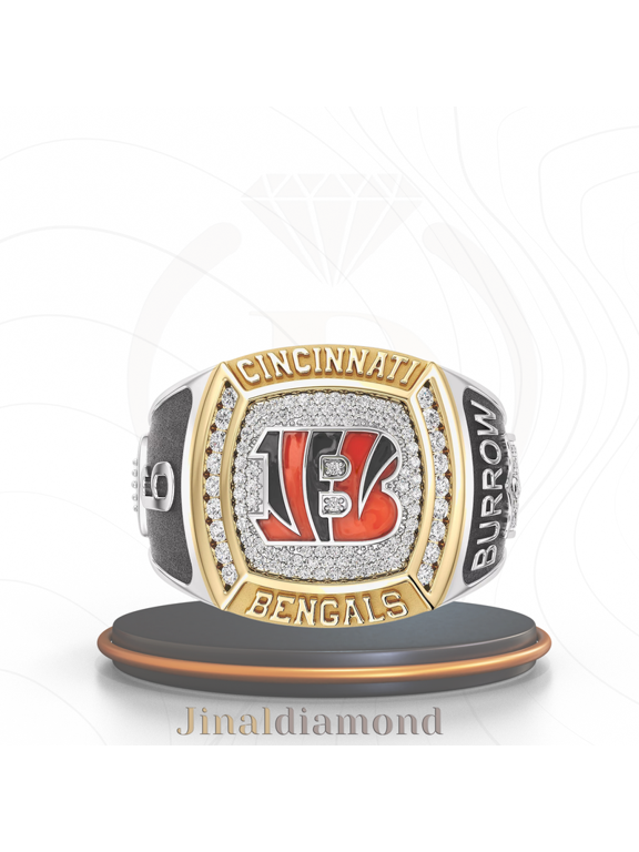 Jinaldaimound #CincinnatiBengals 1/2 CTTW Diamond Two-Tone Yellow Gold and Sterling Silver Ring(7.5)