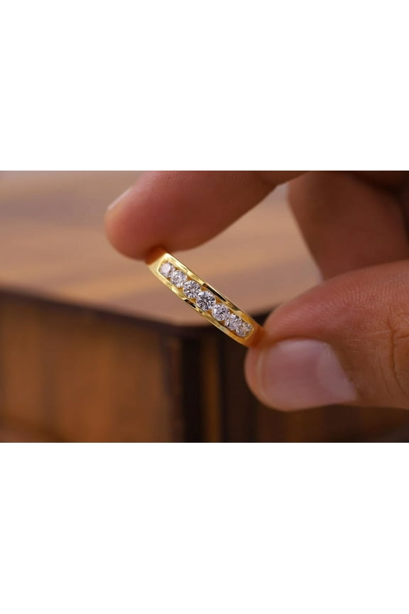 10k 14k 18k Solid Gold MossaniateDiamond Wedding Band - Stackable Round Diamond Anniversary Ring