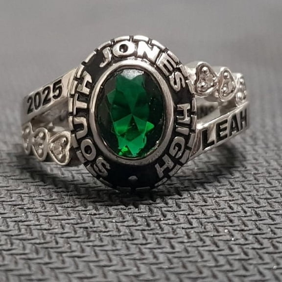 Jinaldiamond Customized Class Rings for Women CZ Oval Gemstone High School or College Graduation Rings -925 Sterling Silver