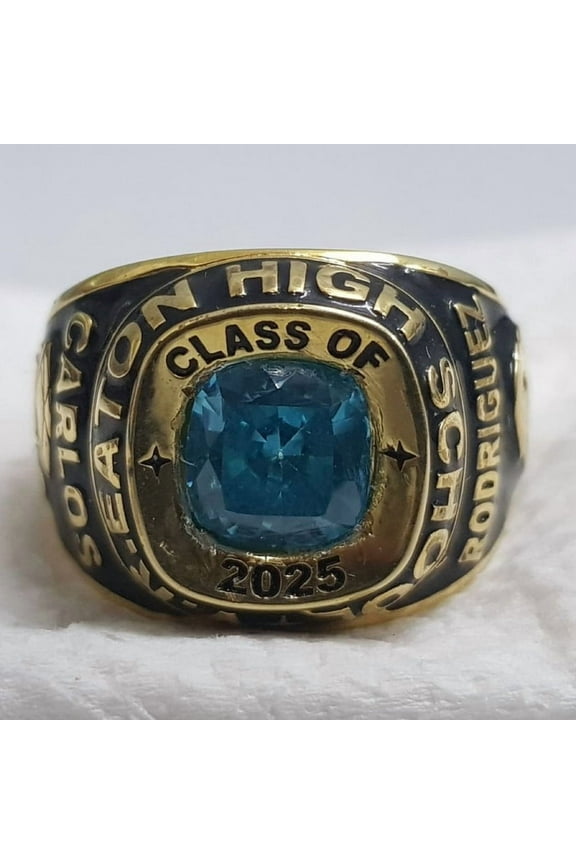 Unique Customized Class Rings CZ Cushion Gemstone High School or College Graduation Rings -925 Sterling Silver