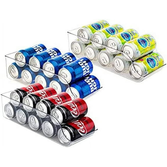 Jinamart Pop Soda Can Organizer Bin and Dispenser (Open) - Refrigerator Organizers and Storage Bins for Freezer, Clear Plastic Bin for Kitchen & Pantry Organization (13.5" x 5.6" x 3.75" - Set of 3)