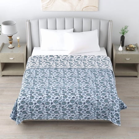Jinaya's Ethnic Indian Design Block Printed Reversible Premium Pure Cotton 300 TC 3 Layer Queen Size Dohar/ AC Blanket/ Blanket (90"x100" Inches), Pack of 1