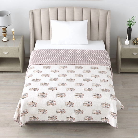 Jinaya's Ethnic Indian Design Block Printed Reversible Premium Pure Cotton 300 TC 3 Layer Single Bed Size Dohar/ AC Blanket/ Blanket (60"x90" Inches), Pack of 1