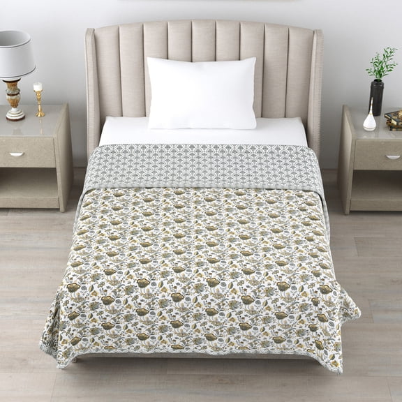 Jinaya's Ethnic Indian Design Block Printed Reversible Premium Pure Cotton 300 TC 3 Layer Single Bed Size Dohar/ AC Blanket/ Blanket (60"x90" Inches), Pack of 1