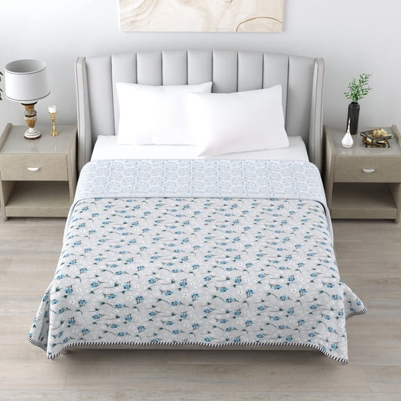 Jinaya's Ethnic Indian Design Floral Printed Reversible Premium Pure Cotton 250 TC 3 Layer Queen Size Dohar/ AC Blanket/ Blanket (90"x100" Inches), Pack of 1
