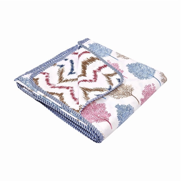 Jinaya's Ethnic Indian Design Floral Printed Reversible Premium Pure Cotton 250 TC 3 Layer Queen Size Dohar/ AC Blanket/ Blanket (90"x100" Inches), Pack of 1