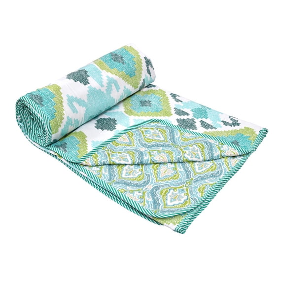 Jinaya's Ethnic Indian Design Floral Printed Reversible Premium Pure Cotton 250 TC 3 Layer Single Bed Size Dohar/ AC Blanket/ Blanket (60"x90" Inches), Pack of 1
