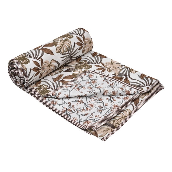 Jinaya's Ethnic Indian Design Floral Printed Reversible Premium Pure Cotton 250 TC 3 Layer Single Bed Size Dohar/ AC Blanket/ Blanket (60"x90" Inches), Pack of 1