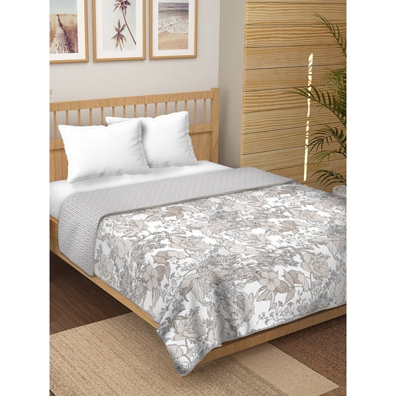 Jinaya's Ethnic Indian Design Floral Printed Reversible Premium Pure Cotton 280 TC 3 Layer Queen Size Dohar/ AC Blanket/ Blanket (90"x100" Inches), Pack of 1
