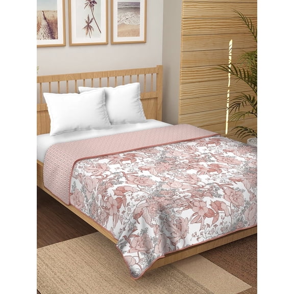 Jinaya's Ethnic Indian Design Floral Printed Reversible Premium Pure Cotton 280 TC 3 Layer Queen Size Dohar/ AC Blanket/ Blanket (90"x100" Inches), Pack of 1