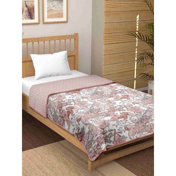 Jinaya's Ethnic Indian Design Floral Printed Reversible Premium Pure Cotton 280 TC 3 Layer Single Bed Size Dohar/ AC Blanket/ Blanket (60"x90" Inches), Pack of 1