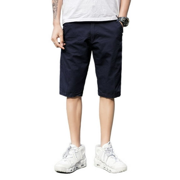 SWSMCLT Men's Shorts Billowy Button Classic Boy Shorts 100 Cotton Casual Shorts Belt Loops Basic Trousers Blue 34