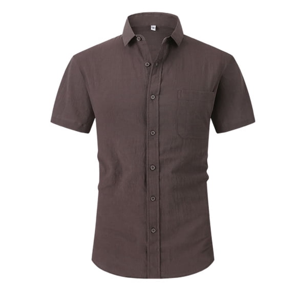 SWSMCLT Men's Slim Fit Casual Fashion 100 Cotton Shirt Short Sleeve Button Down Linen Top Slim Fit Summer Beach Shirt Pocket Dark Grey X-Large