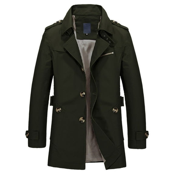 Jinda Men's 100% Cotton Trench Coat Notched Collar Single Breasted Casual Jacket Pea Coats Outwear 06 Army Green Small