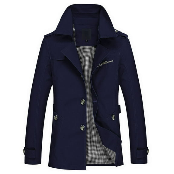 Jinda Men's 100% Cotton Trench Coat Notched Collar Single Breasted Casual Jacket Pea Coats Outwear 06 Blue XX-Large