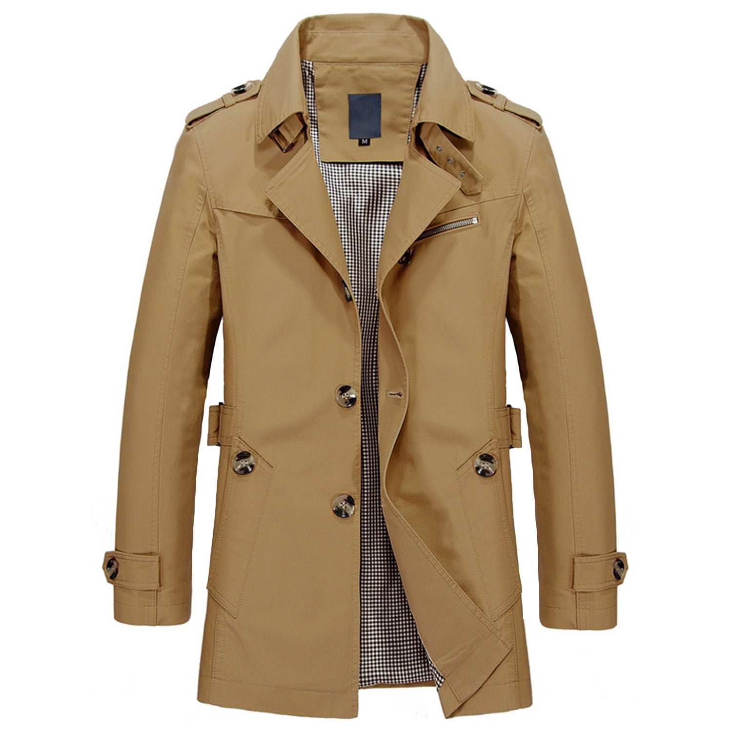 Jinda Men's 100% Cotton Trench Coat Notched Collar Single Breasted