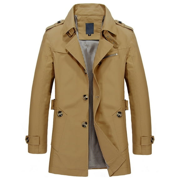 Jinda Men's 100% Cotton Trench Coat Notched Collar Single Breasted Casual Jacket Pea Coats Outwear 06 Brown Small
