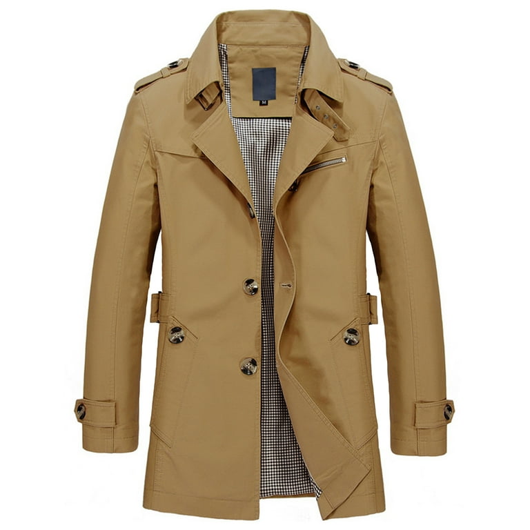 Jinda Men's 100% Cotton Trench Coat Notched Collar Single