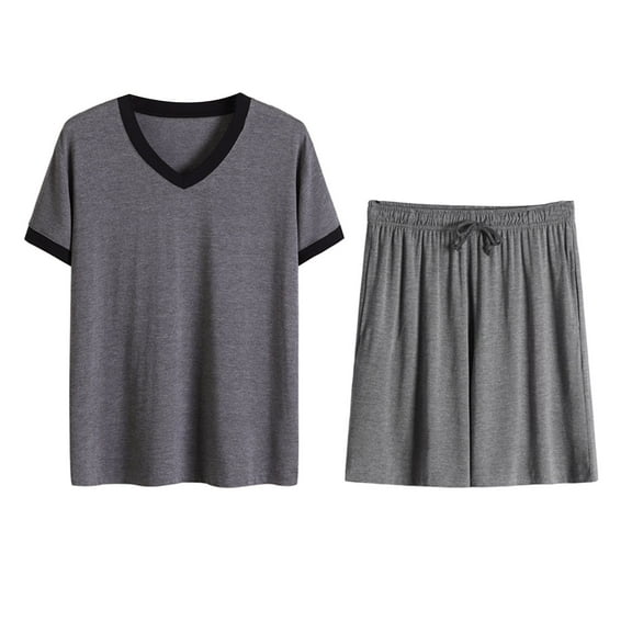 Jinda Men's 2 Piece Pajama Set Short Sleeve Pajamas Summer Lightweight Soft Family Modal Spandex V Neck Pjs Dark Grey X-Large