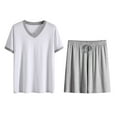 thumbnail image 1 of Jinda Men's 2 Piece Pajama Set Short Sleeve Pajamas Summer Lightweight Soft Family Modal Spandex V Neck Pjs Grey XX-Large, 1 of 1