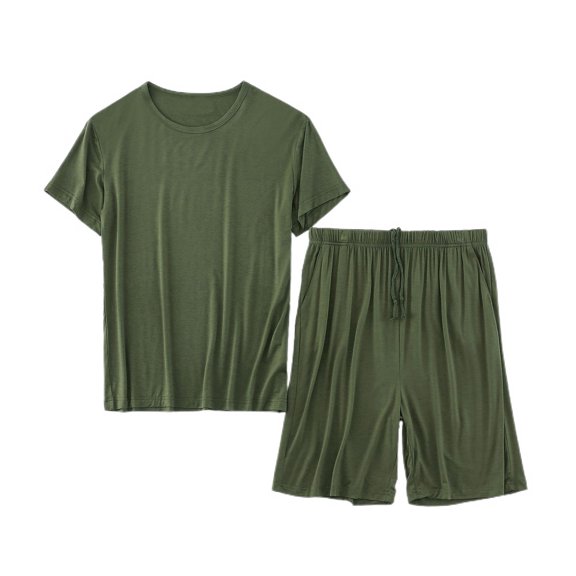 Jinda Men's 2 Piece Pajama Set Soft Modal Short Sleeve Shirt Shorts Pj Set Lightweight Summer Sleeping Lounge Set Sleepwear Army Green Large