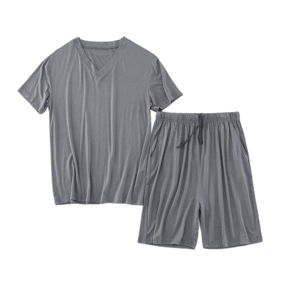 SWSMCLT Men's 2 Piece Pajama Set Soft Modal Lightweight Summer Sleeping Lounge Set Sleepwear Short Sleeve Shirt Shorts Pj Set Dark Grey1 3X-Large