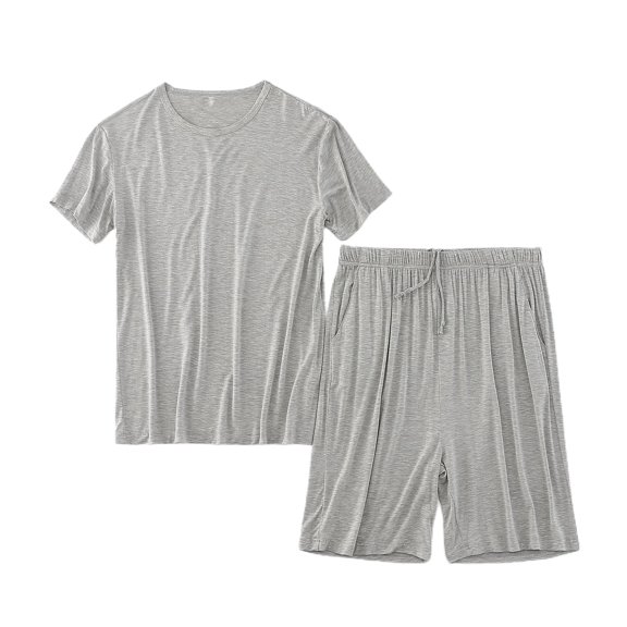 SWSMCLT Men's 2 Piece Pajama Set Soft Modal Lightweight Summer Sleeping Lounge Set Sleepwear Short Sleeve Shirt Shorts Pj Set Grey Medium