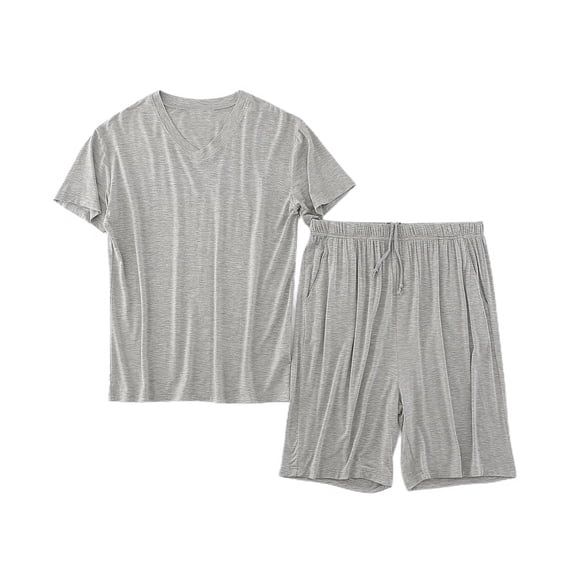 SWSMCLT Men's 2 Piece Pajama Set Soft Modal Lightweight Summer Sleeping Lounge Set Sleepwear Short Sleeve Shirt Shorts Pj Set Grey1 XX-Large