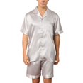 thumbnail image 1 of SWSMCLT Men's 2 Piece Pajamas Lightweight Shorts Printed Silky Summer Casual Soft Pj Set Short Sleeve Black Grey X-Large, 1 of 4