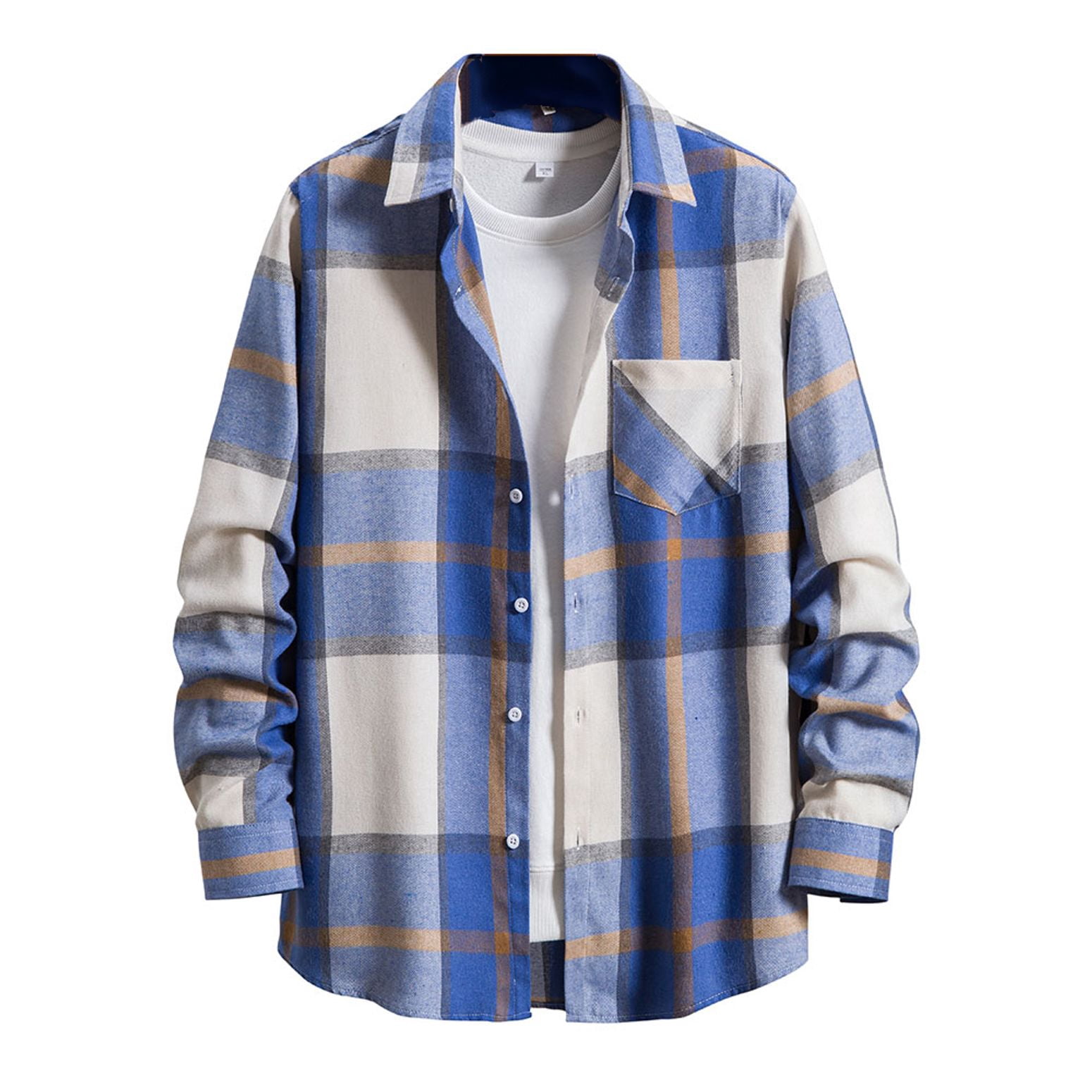 Jinda Men's Button Down Flannel Shirt - Soft Long Sleeve Plaid Shirt, Cotton Blend, Casual Fit - View #10