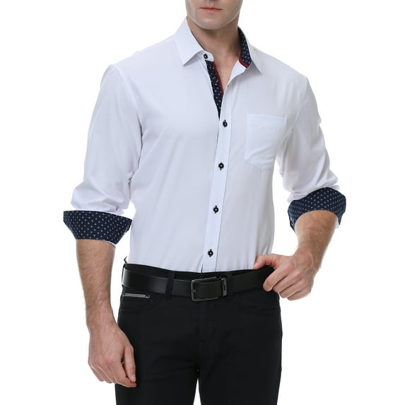 SWSMCLT Men's Button Down Shirt Long Sleeve Lightweight Slim Fit Shirts Top Casual Pocket Mandarin Collar White Small