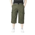 thumbnail image 1 of Jinda Men's Capri Cargo Pants Work Utility Pants Bottom Closed Back Flap Pocket Casual Long Shorts Army Green Small, 1 of 4
