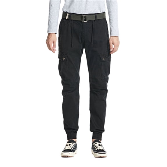 Jinda Men's Cargo Pant Slim Fit Trousers Pants Winter Ankle Fall Casual Pants Multi Pockets Black 28