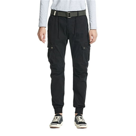 Jinda Men's Cargo Pant Slim Fit Trousers Pants Winter Ankle Fall Casual Pants Multi Pockets Black 32