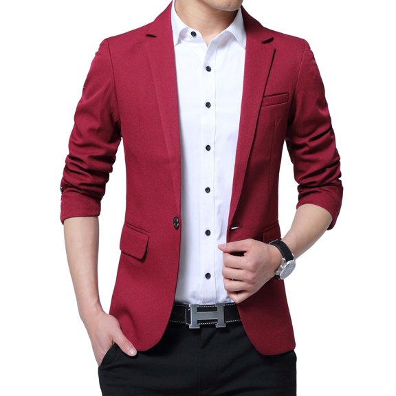 SWSMCLT Men's Sport Coat Slim Fit Button Warm Long Sleeve Blazer Jacket Fall Office Vintage Thin Sportcoat Burgundy 32