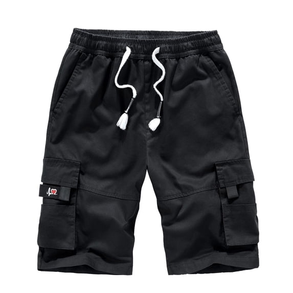 SWSMCLT Men's Cotton Bermuda Shorts Pocket Summer Work Utility Pants Cargo Shorts Mid Rise Soft Loose Fit Comfy Black 36