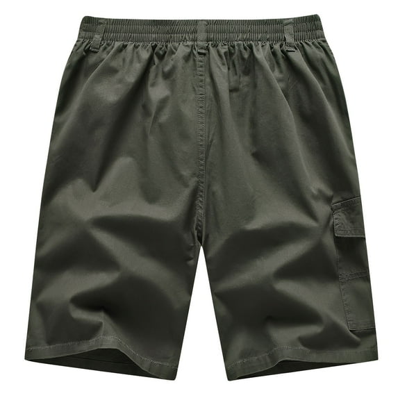 SWSMCLT Men's Casual Shorts Mid Rise Elastic Waist Soft Cotton Bermuda Shorts Slim Fit Pocket Elastic Shorts Army Green Small