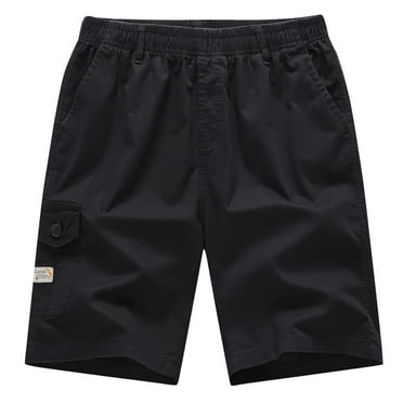 SWSMCLT Men's Casual Shorts Mid Rise Elastic Waist Soft Cotton Bermuda Shorts Slim Fit Pocket Elastic Shorts Black Medium