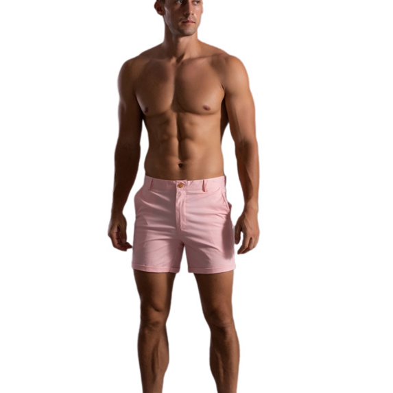 SWSMCLT Men's Cotton Casual Shorts Slim Fit Mid Rise Comfy Pocket Spandex Bermuda Shorts Summer Pink Medium
