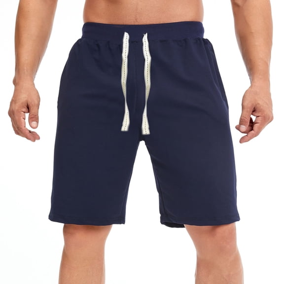 SWSMCLT Men's Cotton Blend Shorts Gym Bermuda Shorts Casual Drawstring Summer Elastic Waist Navy Small