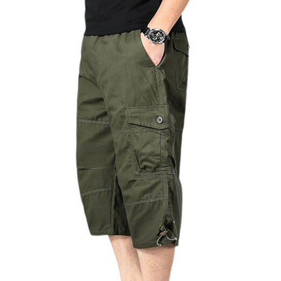 Jinda Men's Cotton Capri Pants Long Shorts Loose Work Utility Soft Comfy Lightweight Athletic Casual Pants Army Green 3X-Large