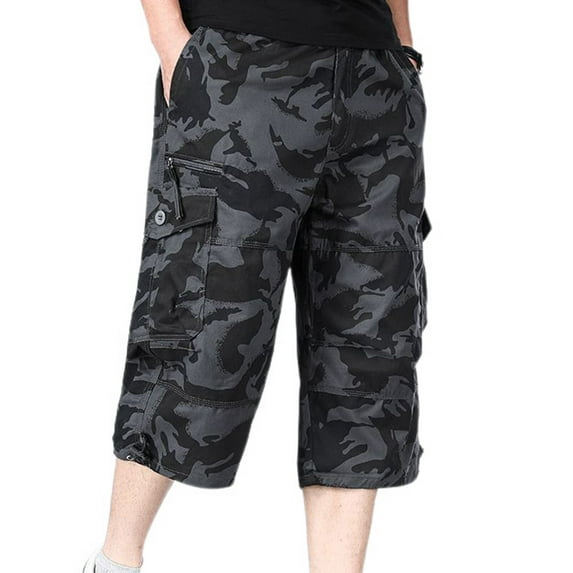 Jinda Men's Cotton Capri Pants Long Shorts Loose Work Utility Soft Comfy Lightweight Athletic Casual Pants Camo XX-Large