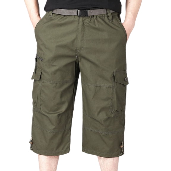 SWSMCLT Men's Casual Pants Soft Capri Cotton Capris Cargo Loose Summer Thin Pocket Mid Rise Cropped Pants Army Green 38