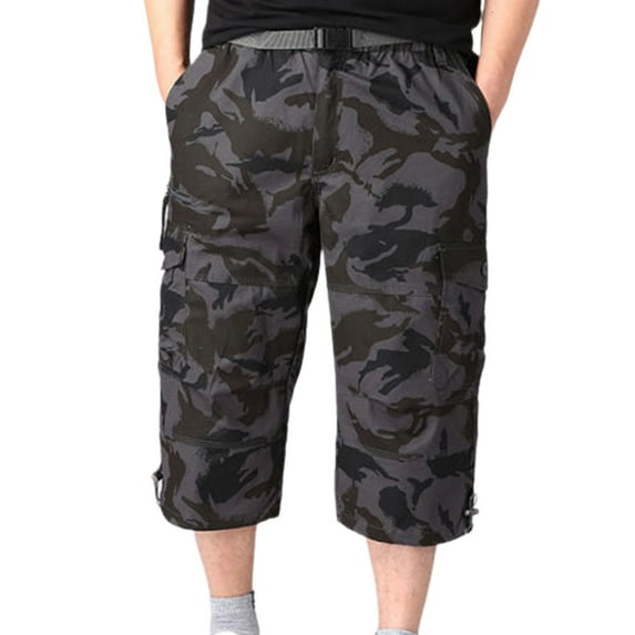 SWSMCLT Men's Casual Pants Soft Capri Cotton Capris Cargo Loose Summer Thin Pocket Mid Rise Cropped Pants Camo 44