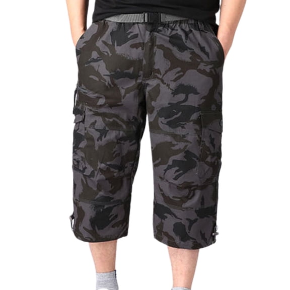 SWSMCLT Men's Casual Pants Soft Capri Cotton Capris Cargo Loose Summer Thin Pocket Mid Rise Cropped Pants Camo 34