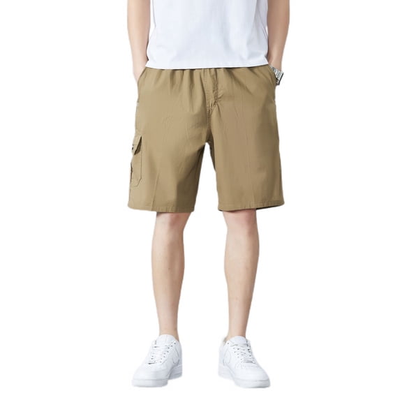 SWSMCLT Men's Cotton Cargo Shorts Mid Rise Shorts Gym Cargo Elastic Casual Bermuda Walking Shorts Knee Length Pocket Khaki 34